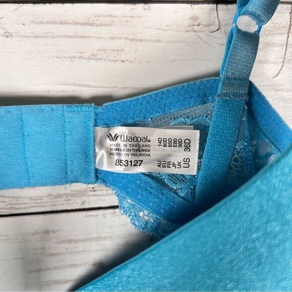 Wacoal 853127 Contour T Shirt Bra 36D Seafoam Blue Lace Trim Molded Underwire - Picture 5 of 5